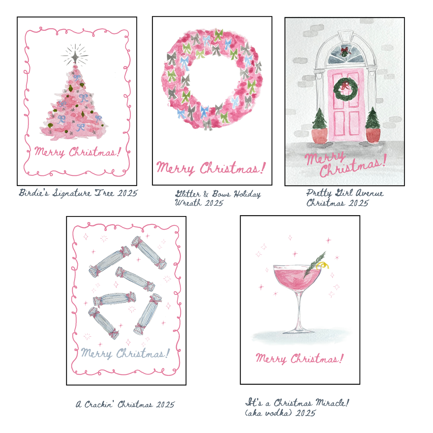 Merry and Bright Pink! Christmas Card Set