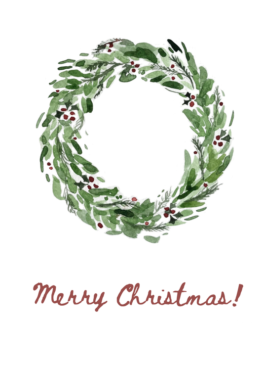 Watercolor Holiday Wreath Card